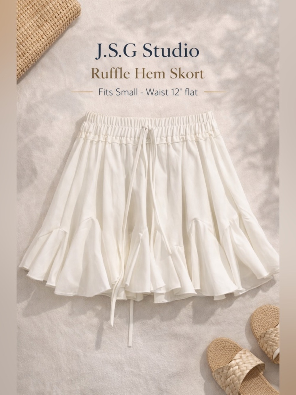J.S.G Studio White Flowy Ruffle Hem Skort Elastic Waist